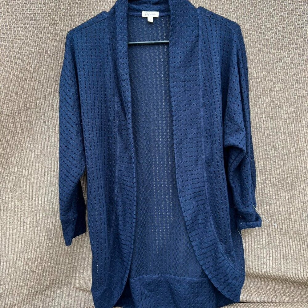 lily white Sweater Knit Mesh Cocoon Cardigan Midnight Blue Women’s Sz M